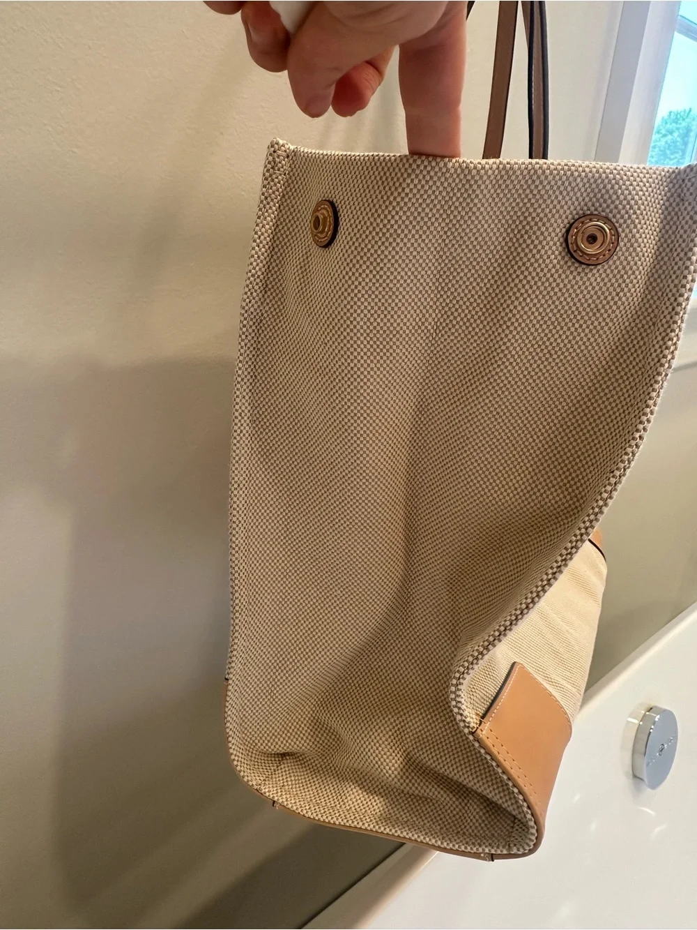 Tory Burch Ella Canvas Tote with Tan Leather Trim